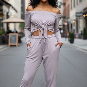 Lavender Off-Shoulder Jumpsuit